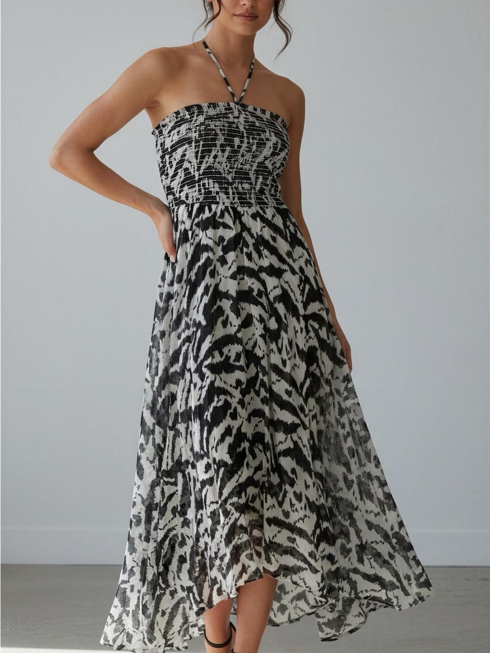 Old Navy Black and White Strapless Printed Maxi Dress